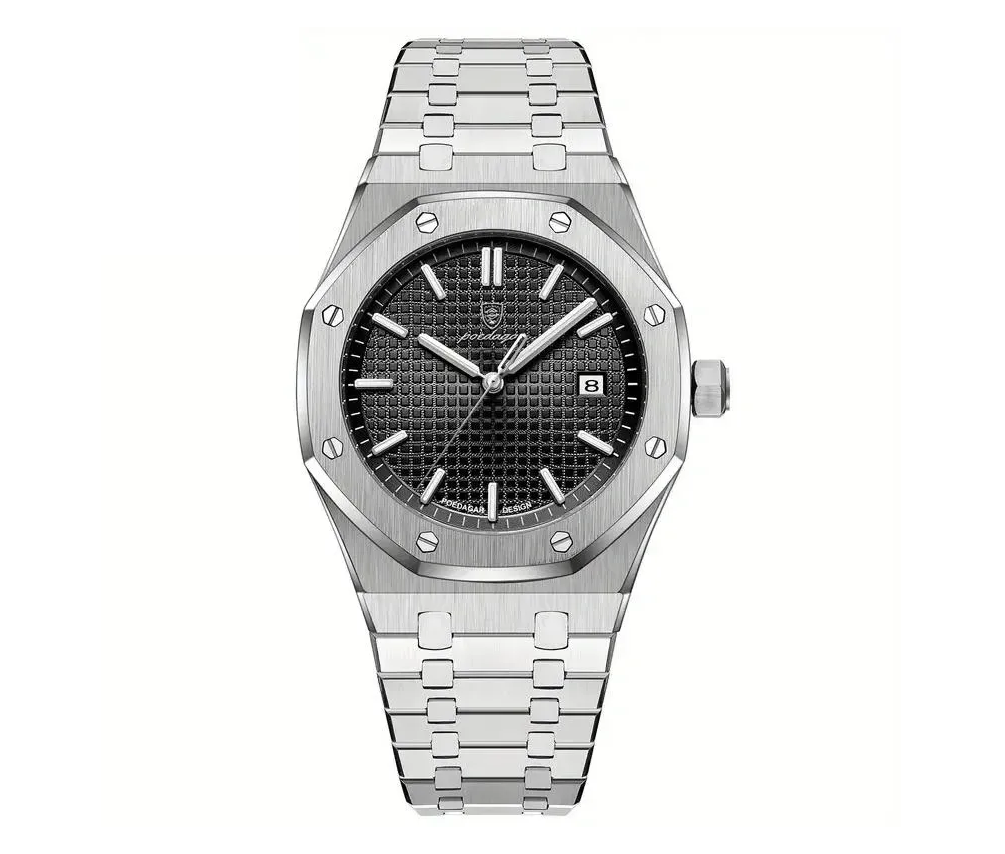 Наручний годинник чоловічий Poedagar Piguet чорний циферблат Сріблястий (wt0550)