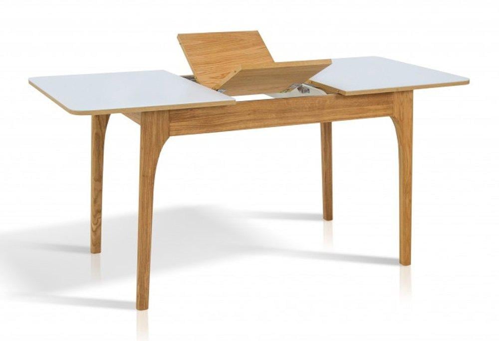 Стіл обідній прямокутний розкладний Мікс Меблі Фієста 70х110 (+40) см МДФ/скло/дерево Білий/Натуральний - фото 2 Стіл обідній прямокутний розкладний Мікс Меблі Фієста 70х110 (+40) см МДФ/скло/дерево Білий/Натуральний - фото 2