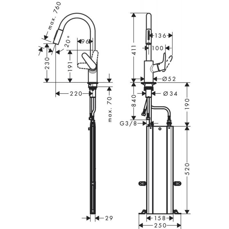 Cмеситель для кухни Hansgrohe FOCUS 73880000 с видвижной лейкой Хром (71911) - фото 2