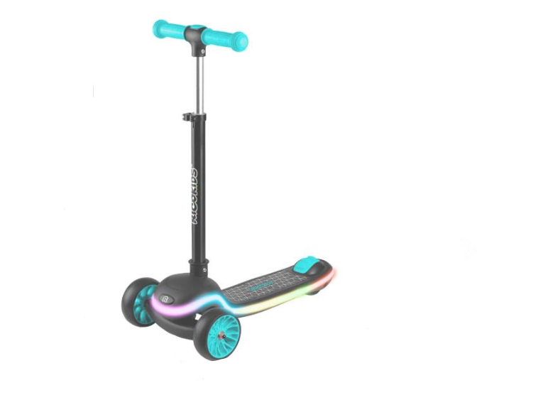 Самокат дитячий Ricokids триколісний з LED підсвіткою Чорно-Бірюзовий