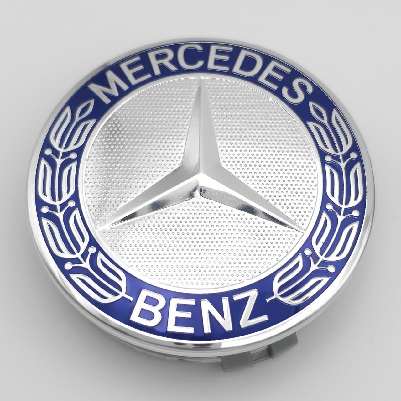 Колпачок заглушка ступицы колеса Mercedes Benz 75 мм тип 4 Хром/Синий (3012670939)