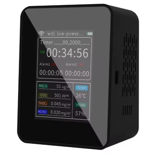 Датчик качества воздуха PM2.5 CO₂ HCHO TVOC с часами/температурой/влажностью и подключением к смартфону Датчик качества воздуха PM2.5 CO₂ HCHO TVOC с часами/температурой/влажностью и подключением к смартфону
