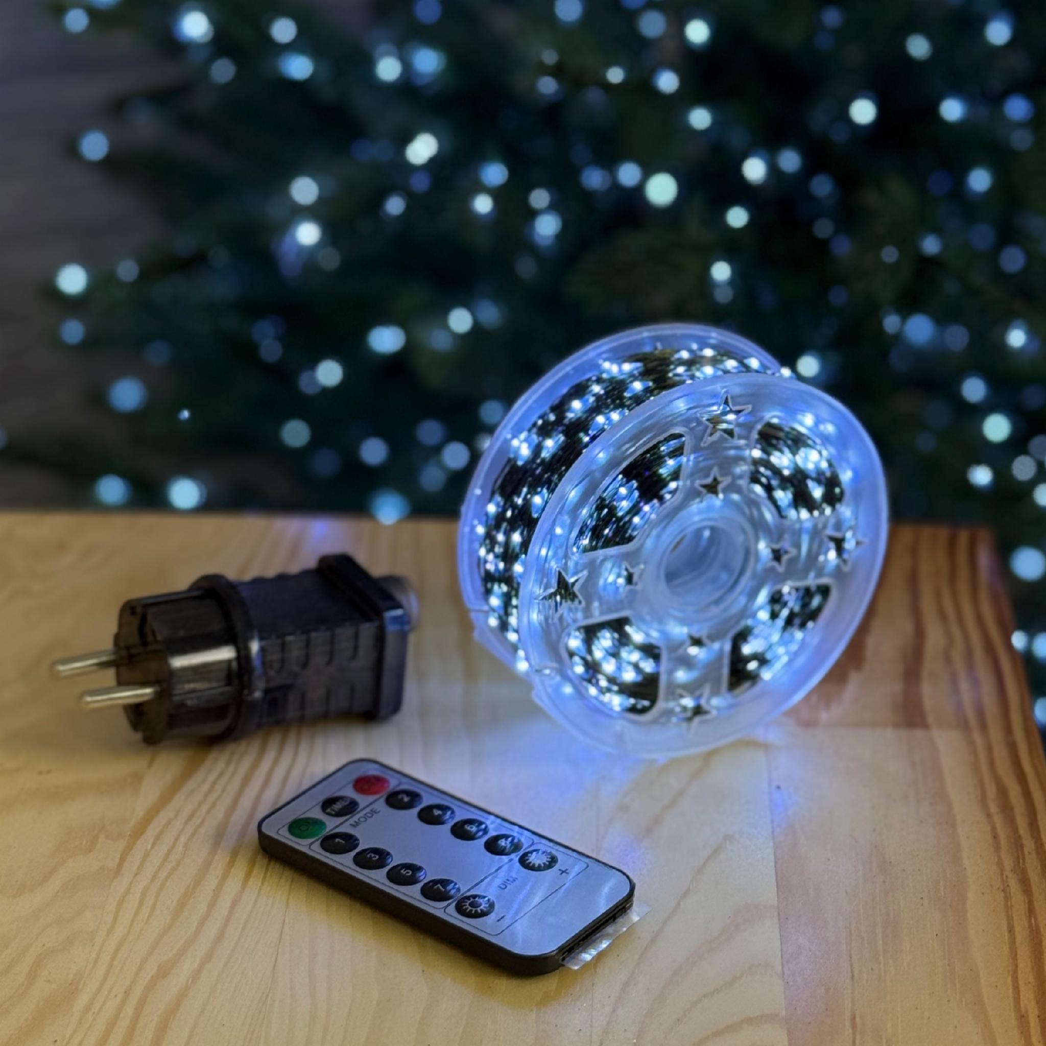 Гірлянда роса на катушки на USB з пультом и 8 режимами 200 м 200 LED на зеленом проводі Холодне світло (FC25003) - фото 2 Гірлянда роса на катушки на USB з пультом и 8 режимами 200 м 200 LED на зеленом проводі Холодне світло (FC25003) - фото 2