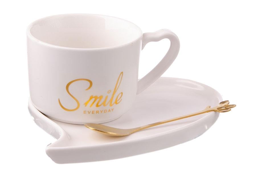 Набор керамический Smile чашка/блюдце/ложка 8,6х6,1 см (JF352)