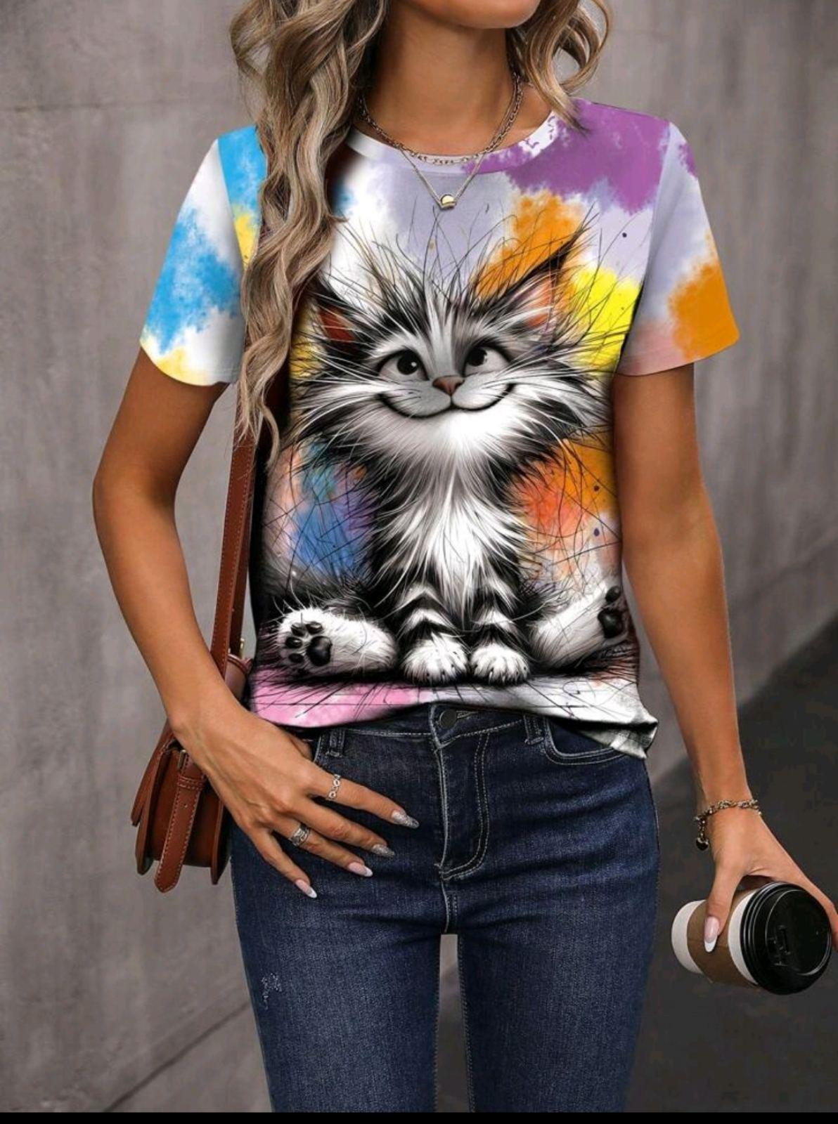 Футболка женская Cat Pattern S/M Разноцветный (27343126)