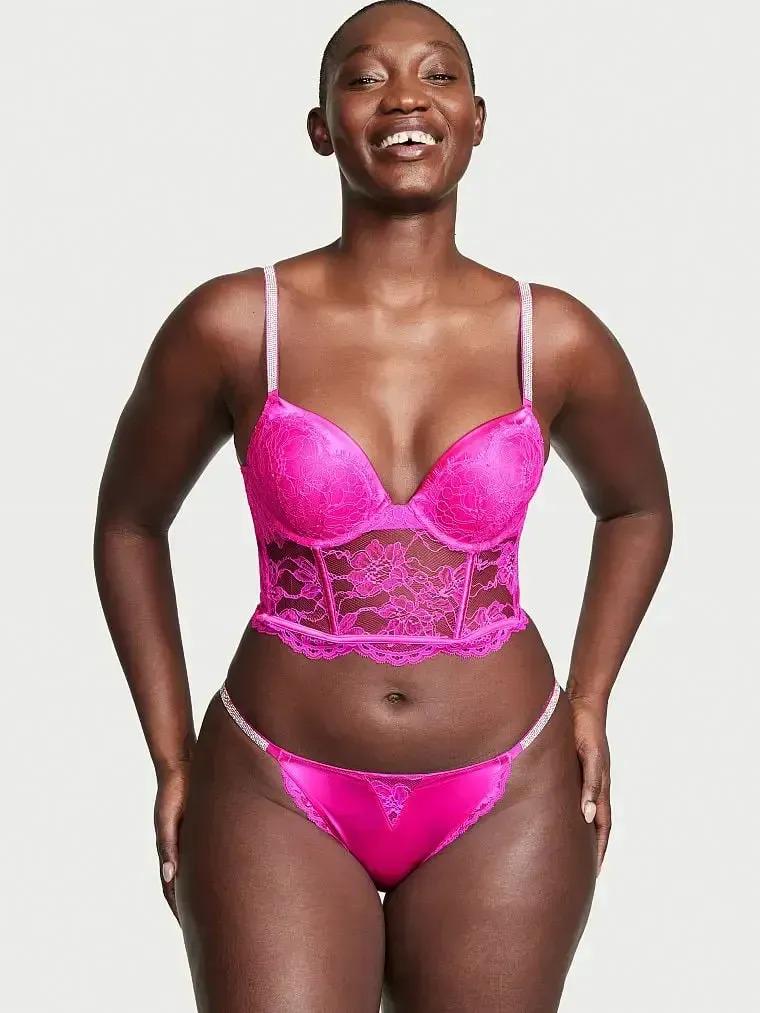 Трусики Victoria’s Secret Very Sexy Micro Lace Shine Strap Cheeky Panty M Ярко-розовый (26611403)