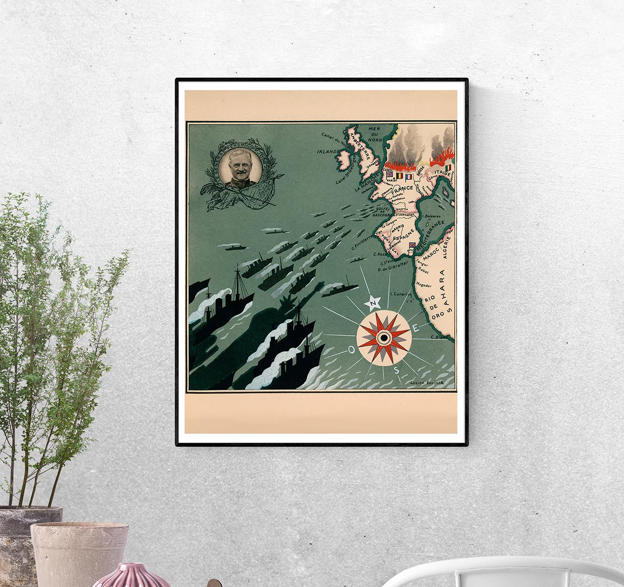 Постер Карта Генерала Першинга. Июнь 1917 года формат А-4