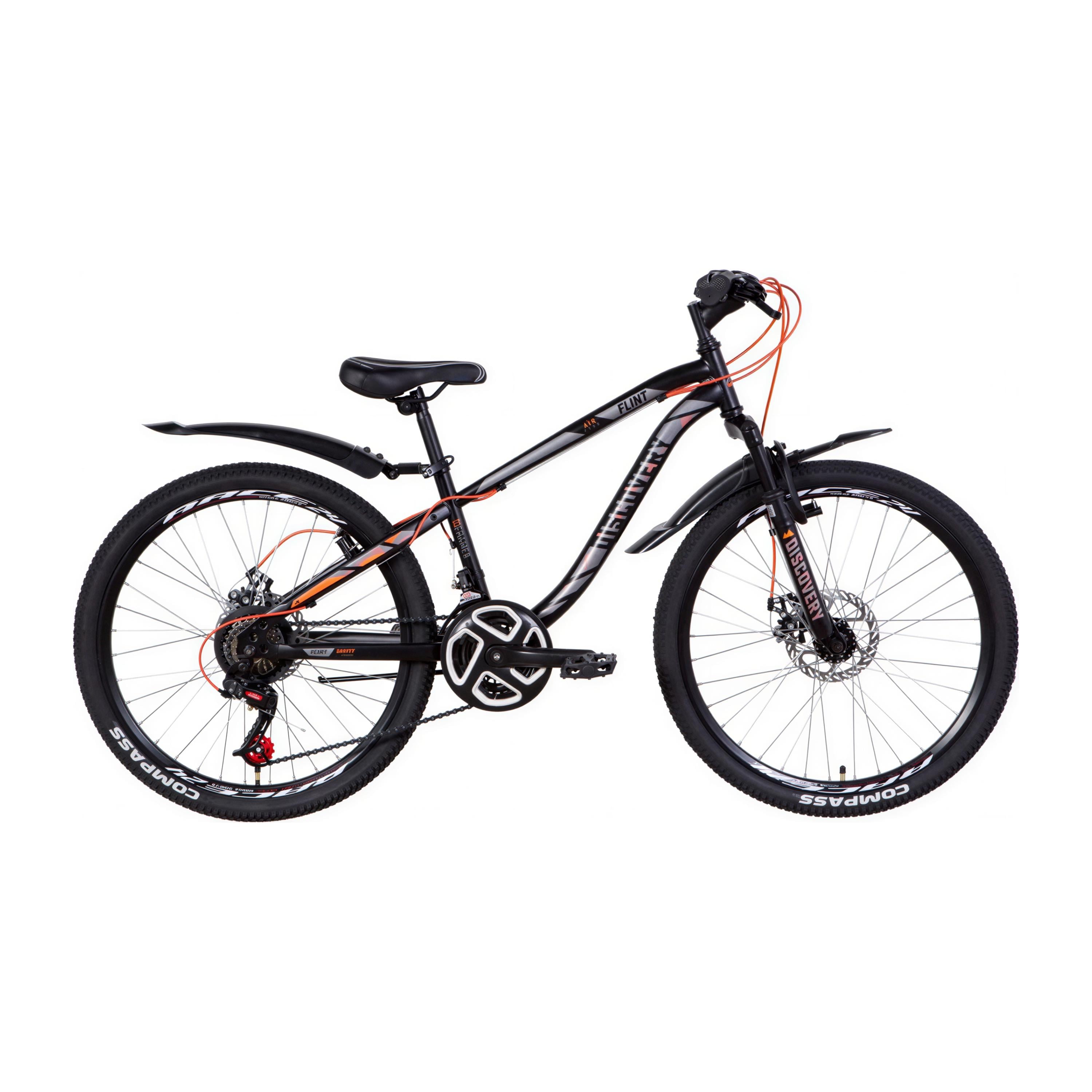 Велосипед подростковый горный 24" Discovery Flint AM DD рама 13" на рост 125-150 см Черно-серый с оранжевым (OPS-DIS-24-242)