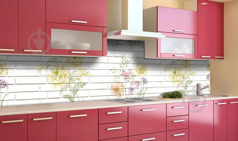 Наклейка виниловая кухонный фартук  Zatarga  "Под Кирпич Цветы"  600х3000 мм