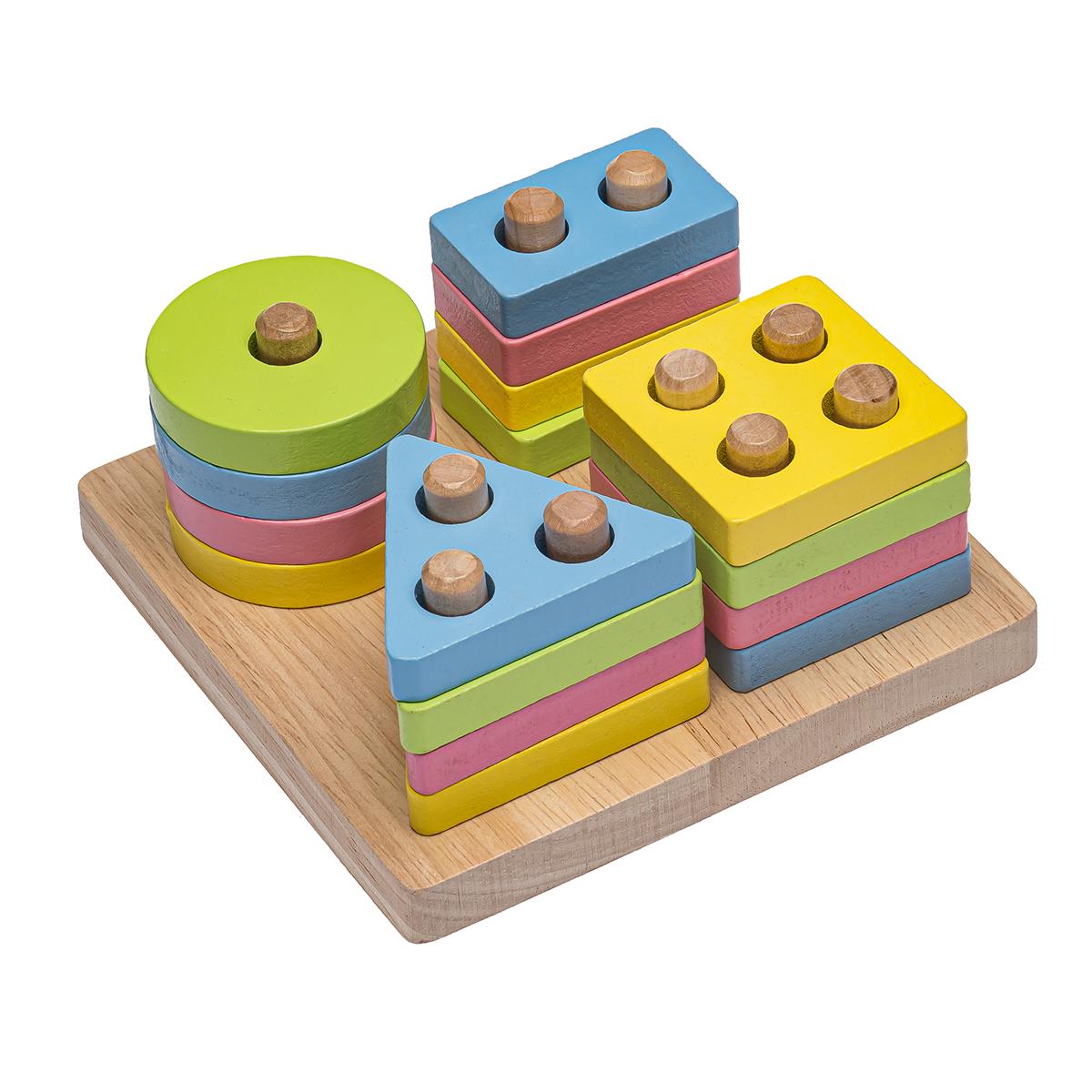 Деревянный конструктор геометрический сортер Разноцветный