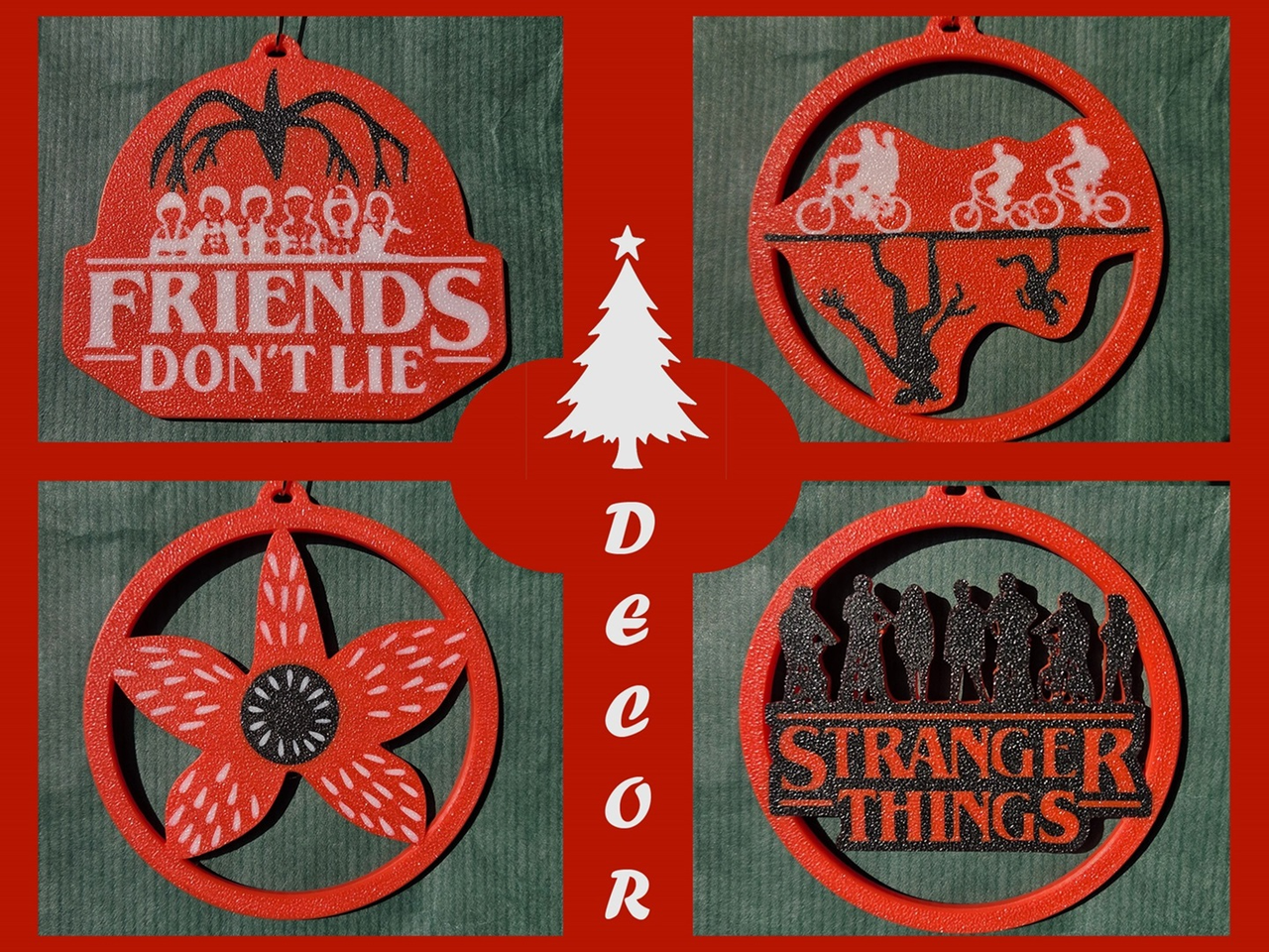 Набор елочных игрушек Stranger Things 4 шт. 9x9x0,5 см (2861063435)