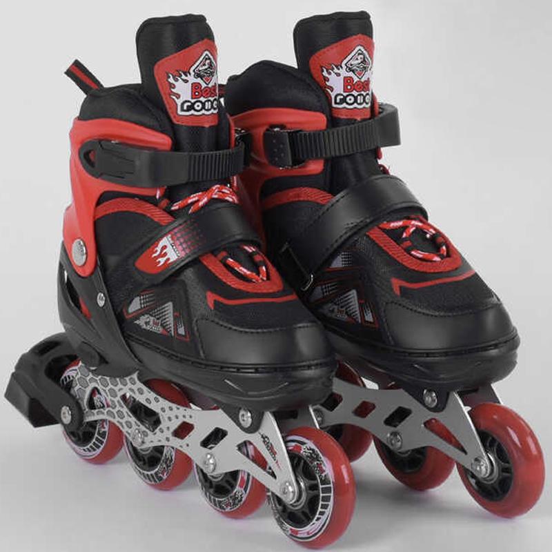Роликовые коньки Best Roller р. 34-37 PU колёса свет на переднем колесе в сумке Red/Black (98935)