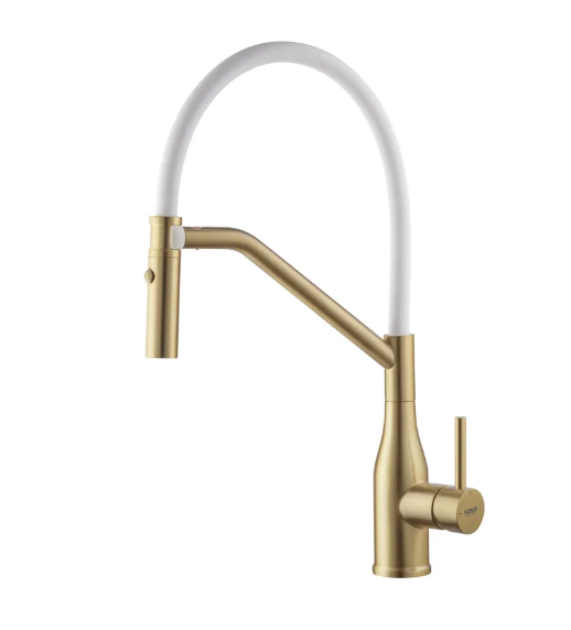 Змішувач кухонний KOER KI-70026-12 з силіконовим виливом Білий/Золотий матовий (KR5212)