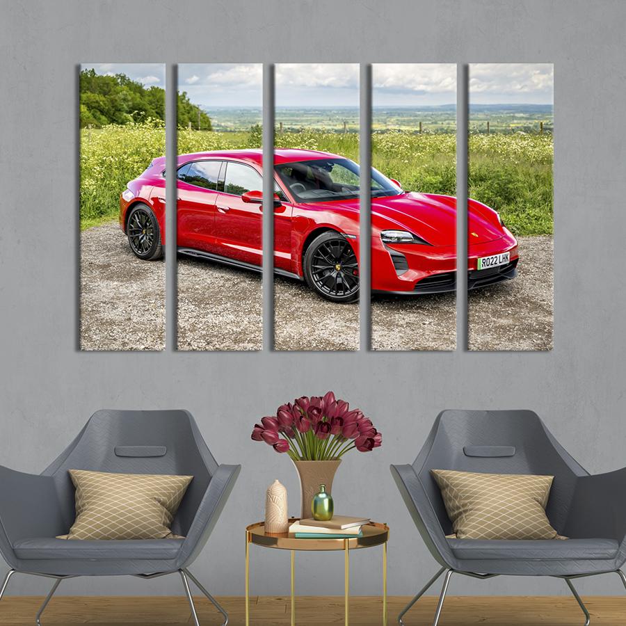 Картина на холсте Модный автомобиль Porsche Taycan 155x95 см (1386-51)