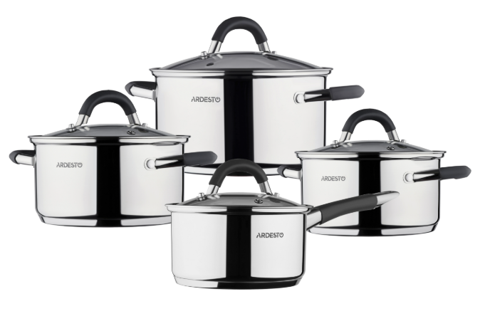 Набір каструль з ковшем Ardesto AR1908SC Gemini з нержавіючої сталі 1,6/2,3/3,4/4,4 л