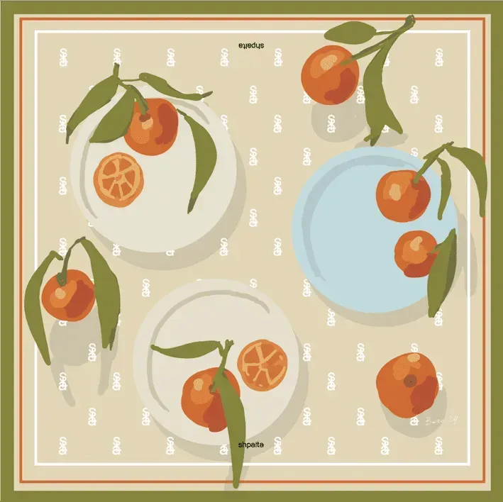 Платок мандарины шелковый 55х55 см Разноцветный