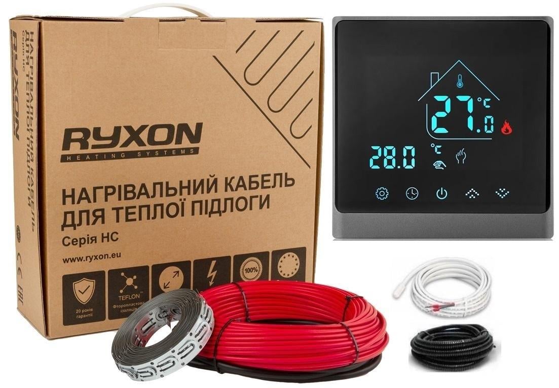 Кабель нагревательный RYXON 11 м²-13,2 м²/2200 Вт/110 м с программируемым терморегулятором AC8400H Черный/Серебряный