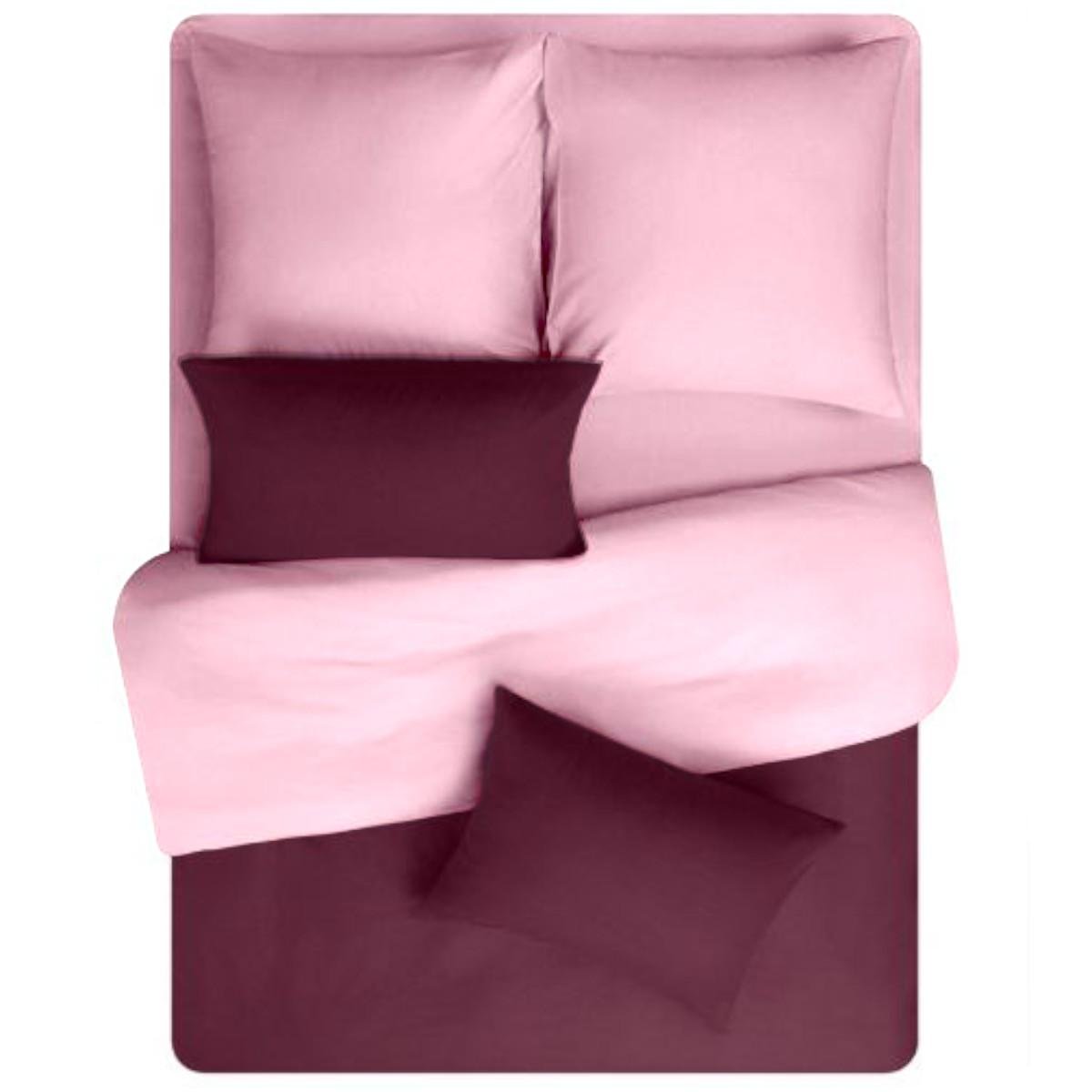 Комплект постельного белья Koloco сатин двуспальное Малиновый с розовым (42558)