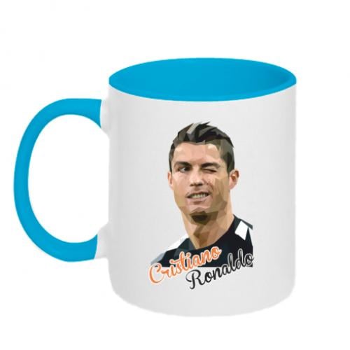 Чашка двухцветная Кристиано Роналдо 320 мл Белый с голубым (350529-33-43478)