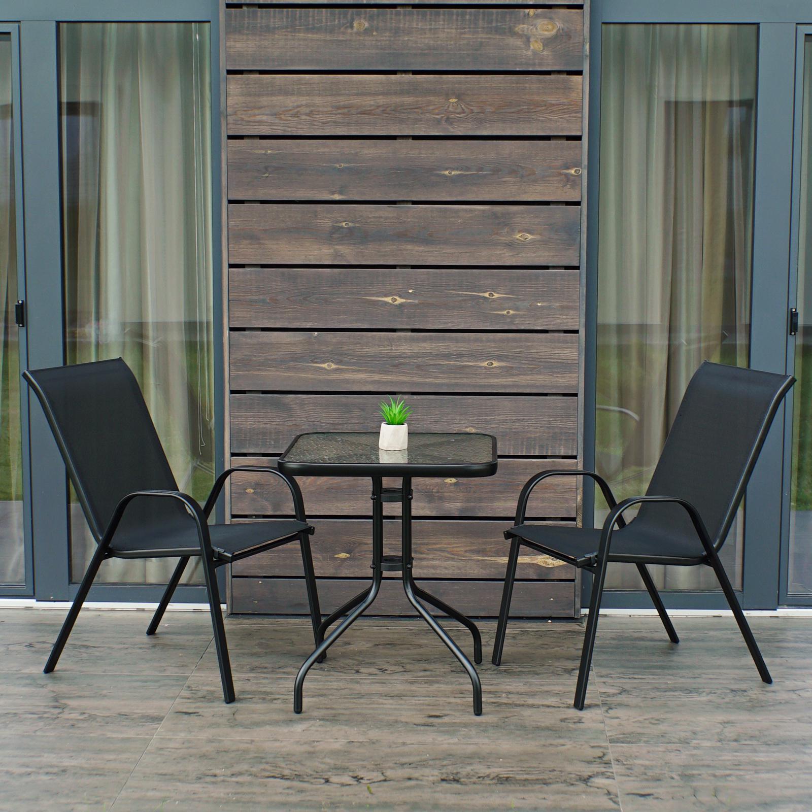 Комплект садовой мебели 4Points Grado-2 с квадратным столом и двумя стульями Черный Комплект садовой мебели 4Points Grado-2 с квадратным столом и двумя стульями Черный