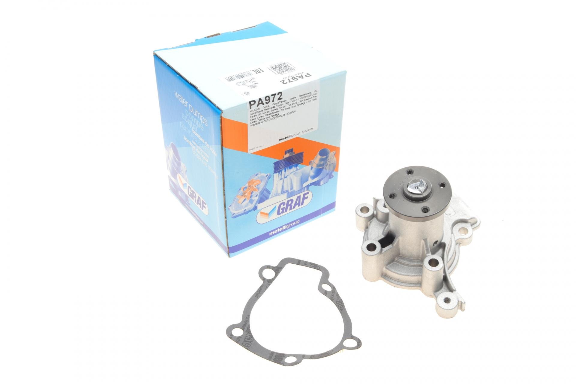 Помпа води Graf Hyundai Elantra/Tucson/i30/Kia Sportage/Cee'd/Soul 2.0/2.0 16V/CVVT 00- R/B 6 лоп. PA972