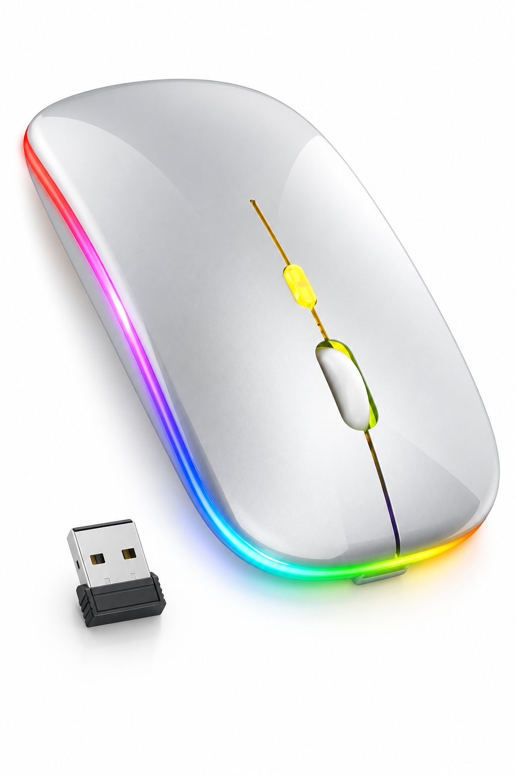 Мышка беспроводная компьютерная двухрежимная Lem Berger Bluetooth и 2,4GHz 1600 DPI с подсветкой Серебристый