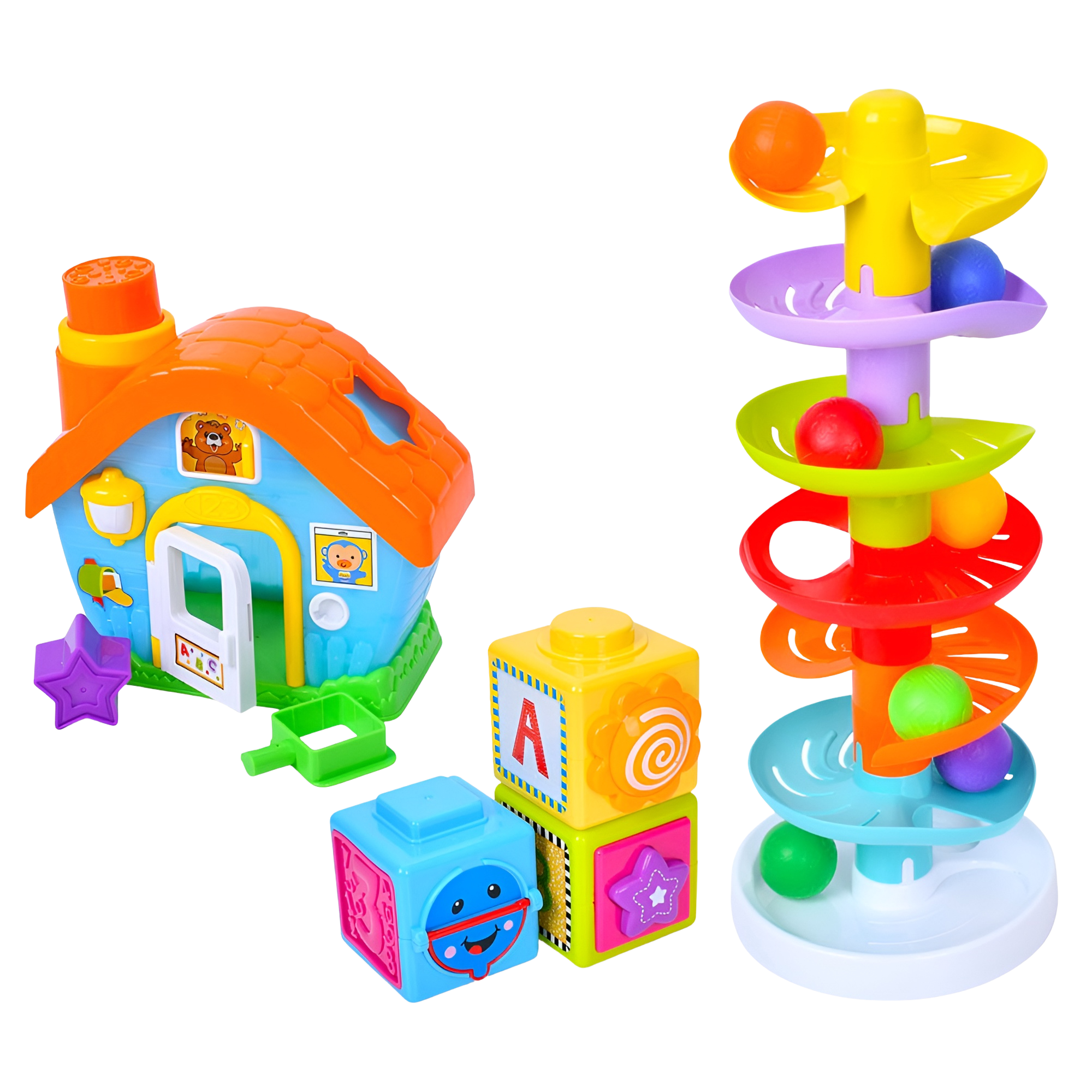 Набор развивающих игрушек Infunbebe 3в1 домик/лабиринт/кубики (PL1016-PL2041-PL2052)