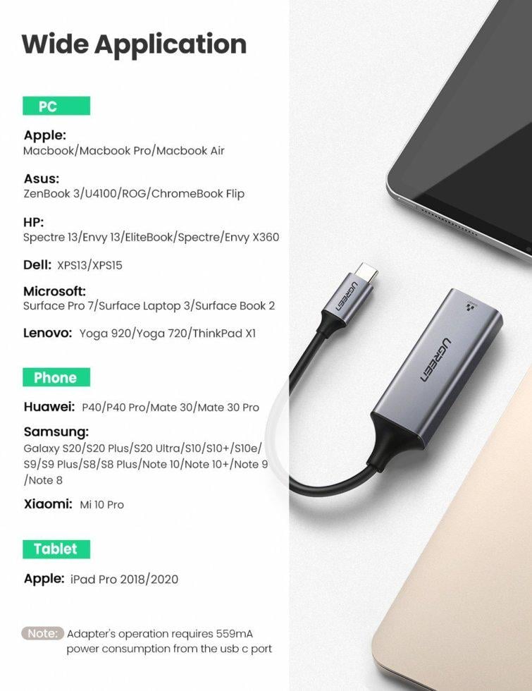 Зовнішня мережна карта UGREEN CM199 USB C - RJ45 Gigabit Ethernet (50737) - фото 10