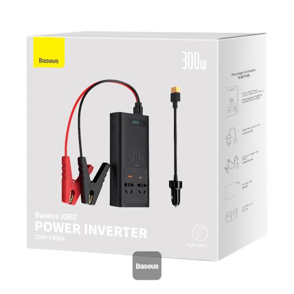 Автомобильный инвертор Baseus IGBT Power Inverter 300W DC 12V/24V CN/EU LED дисплей Черный - фото 8