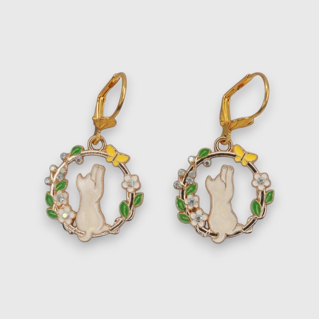 Серьги женские Vinculum котик и растение 4,7 см Золотистый (35474475)
