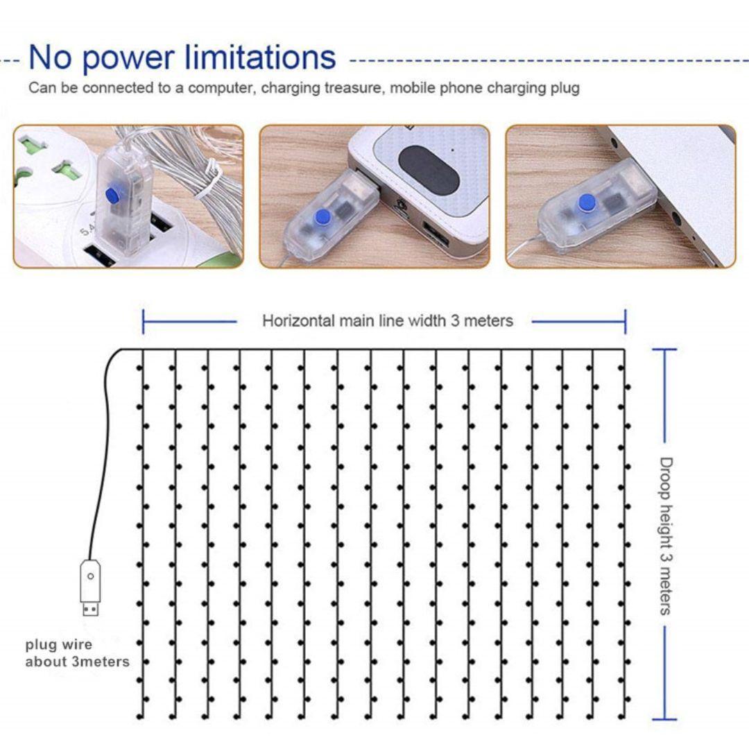 Світлодіодна гірлянда штора завіса Роса 3x3 м 300 LED USB W Білий - фото 9 Світлодіодна гірлянда штора завіса Роса 3x3 м 300 LED USB W Білий - фото 9