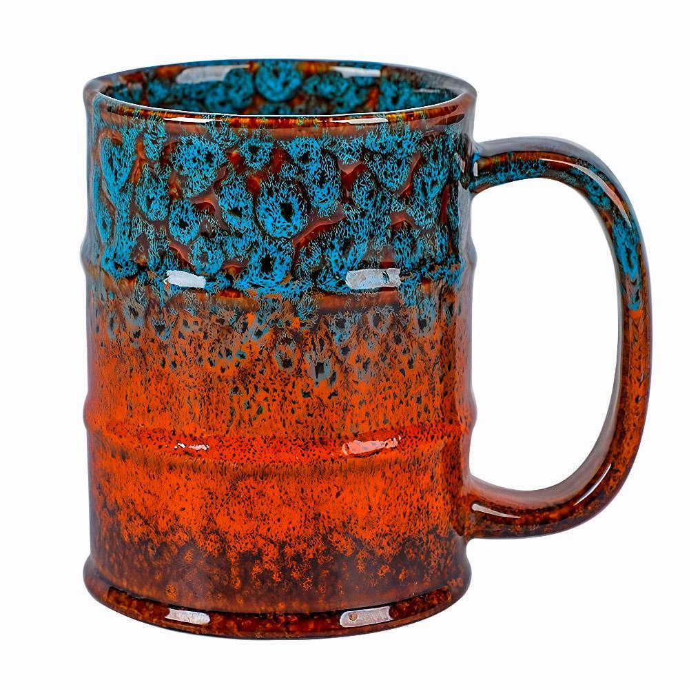 Кружка керамическая Бочка для пива или кваса 600 мл Сине-оранжевый