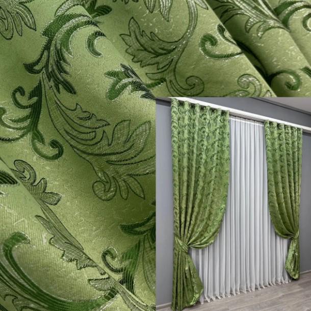 Тканина для штор жакард Завиток 1,45 м Зелений (1644ш) - фото 4 Тканина для штор жакард Завиток 1,45 м Зелений (1644ш) - фото 4