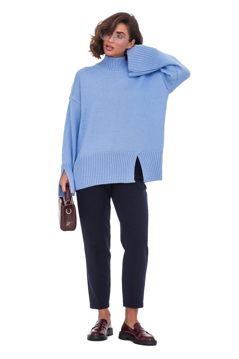 Свитер вязаный SVTR с разрезами р. 44-52 Голубой (555) - фото 2