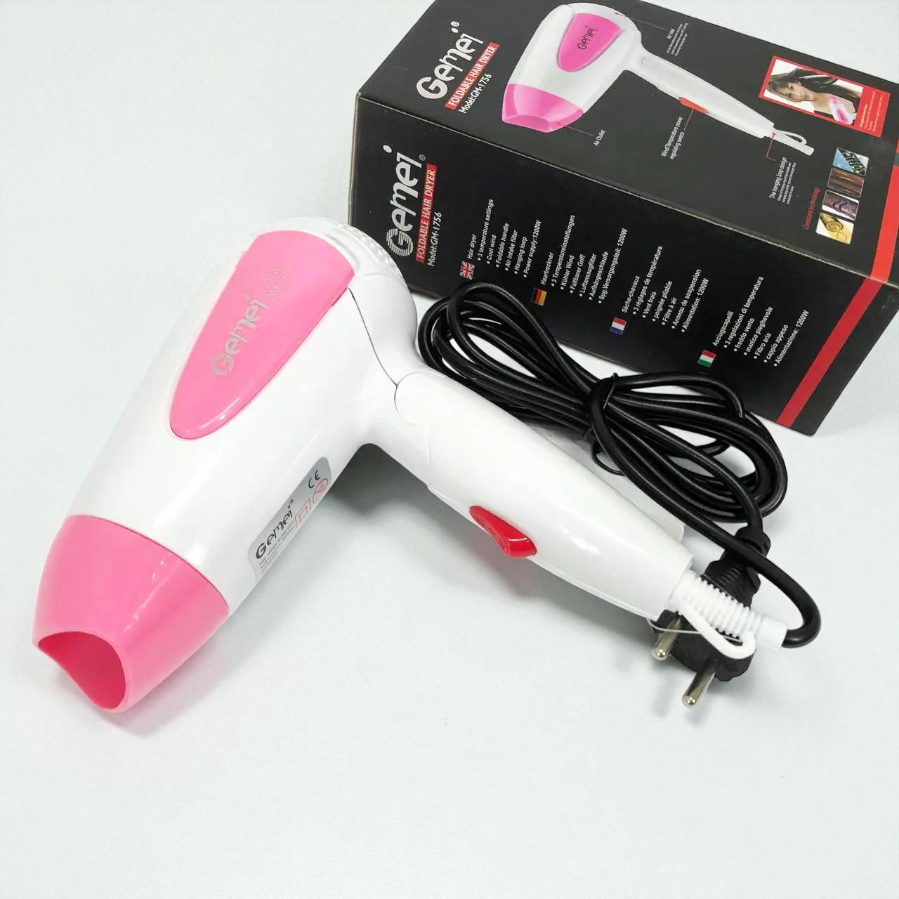 Фен дорожный Gemei GM-1756 1200 Вт складной с концентратором (ML-05271) - фото 3