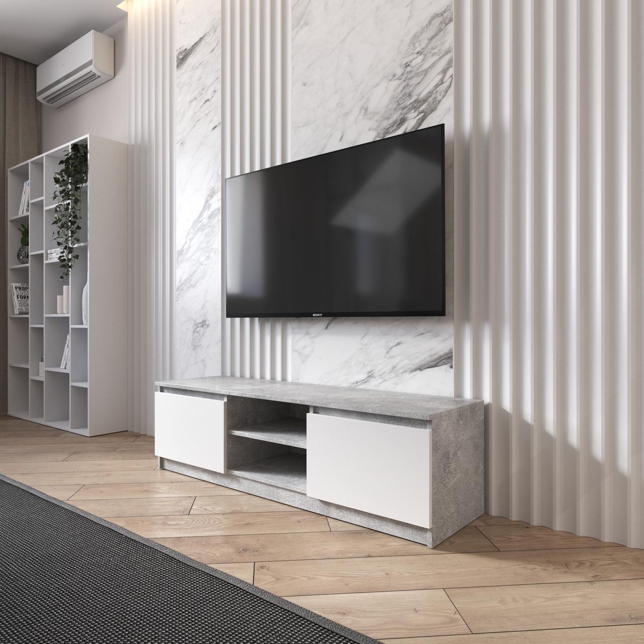 Тумба под телевизор Вайс R-14 1400×400×400 мм Бетон- Белый фасад (30670597) - фото 1 Тумба под телевизор Вайс R-14 1400×400×400 мм Бетон- Белый фасад (30670597) - фото 1