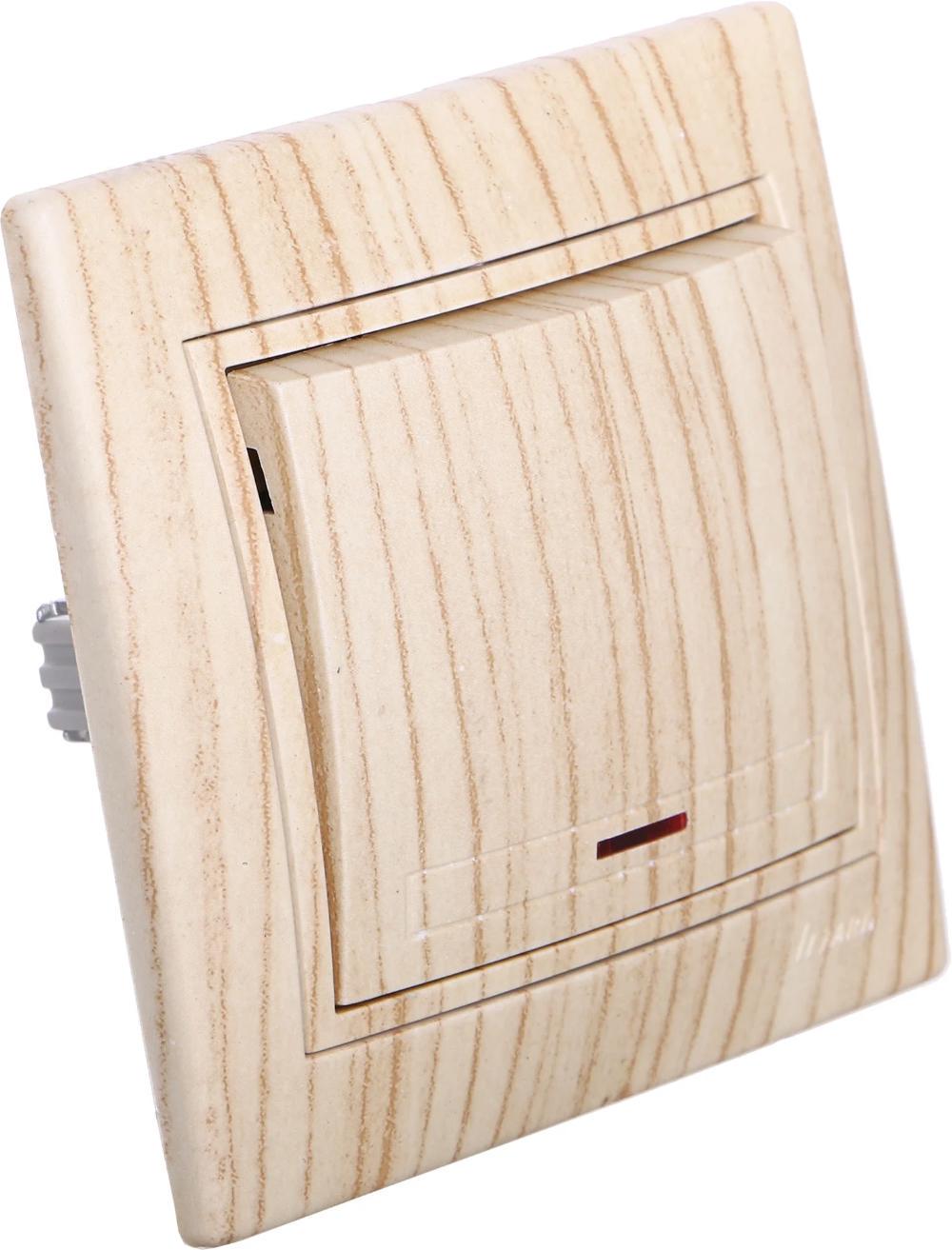 Выключатель одноклавишный Lezard Mira с подсветкой Дуб выбеленный (27550310)