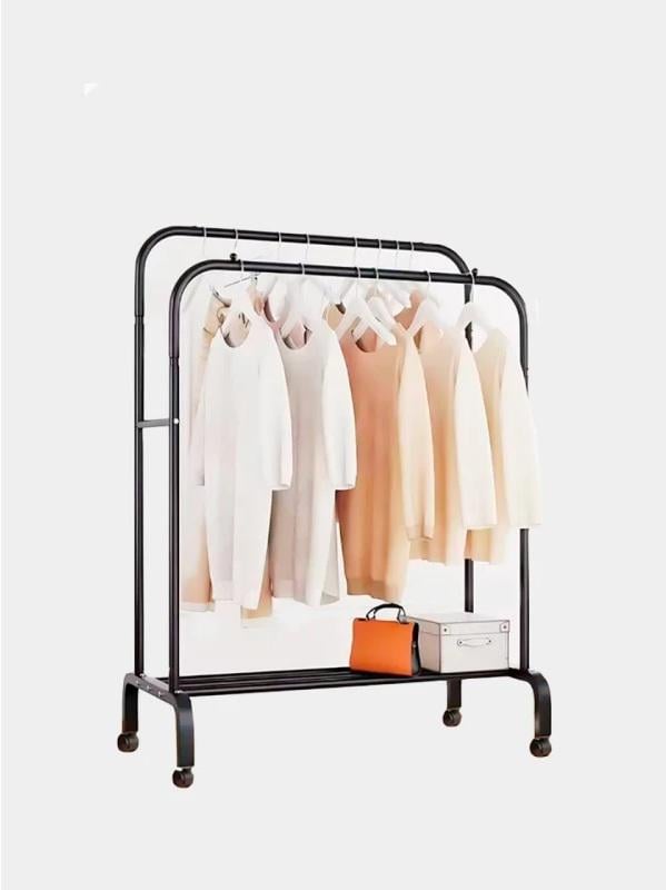 Стойка-вешалка двойная для одежды и обуви Loft Rack TW-602 стальная напольная с полкой на колесах Black (376179) Стойка-вешалка двойная для одежды и обуви Loft Rack TW-602 стальная напольная с полкой на колесах Black (376179)