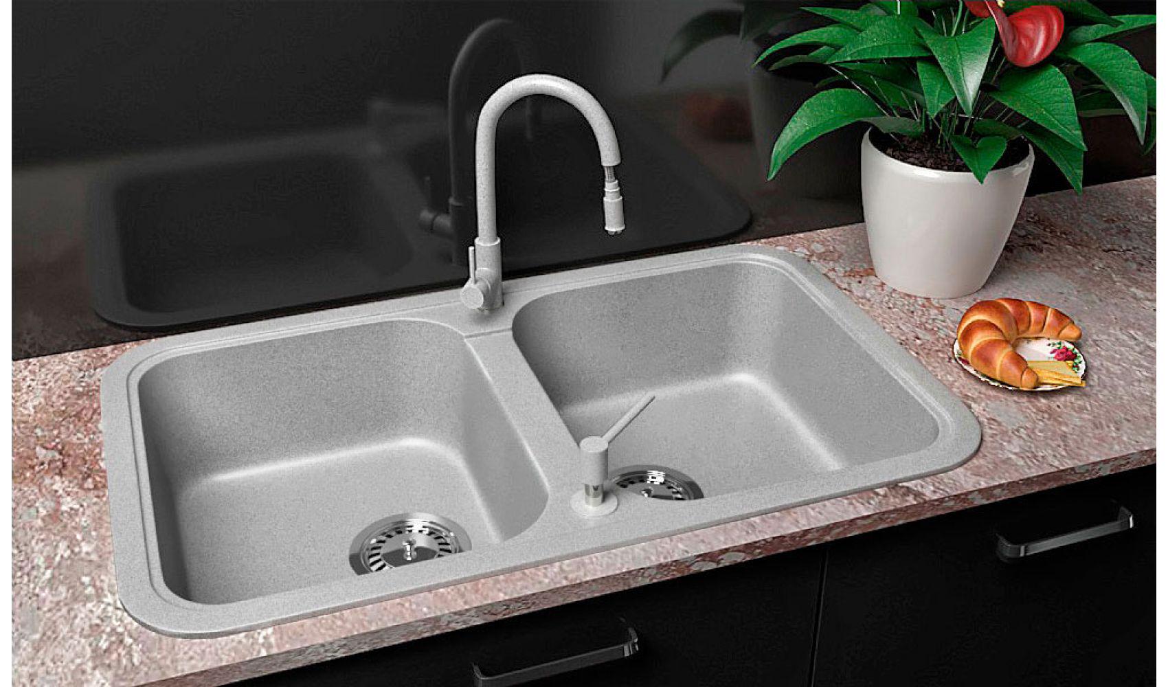 Кухонная мойка Lexona Royal гранитная с краном Серый - фото 6