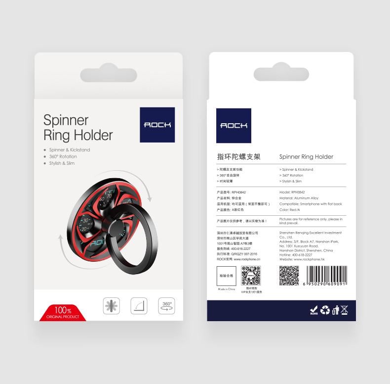 Кільце-тримач для телефону Rock Spinner Ring Holder RPH0842 Чорний/Сріблястий - фото 9