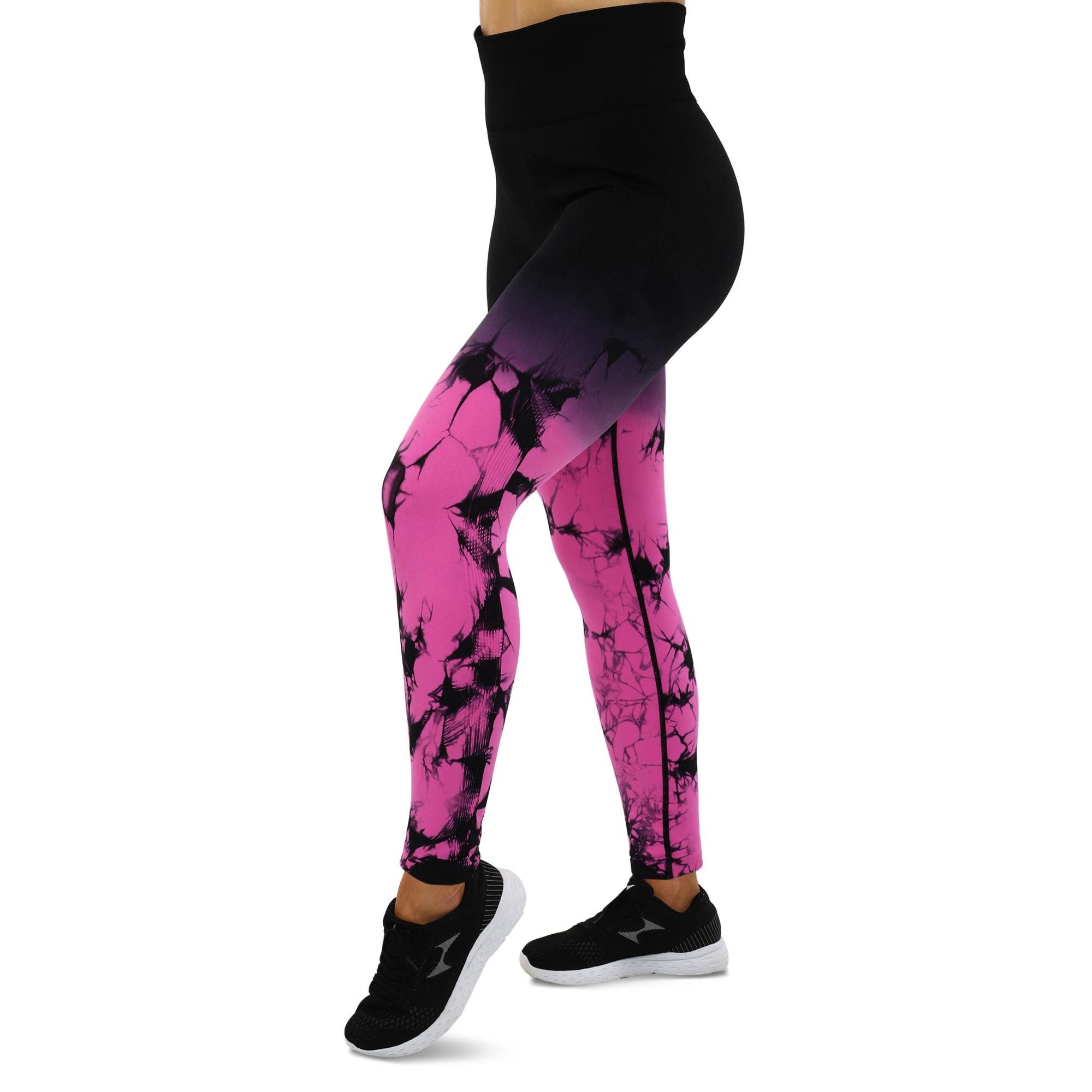 Лосины женские DOMINO 9072 бесшовные с эффектом пуш-ап мраморные тай-дай M Черно-розовый (9072_Черный-розовый_M)