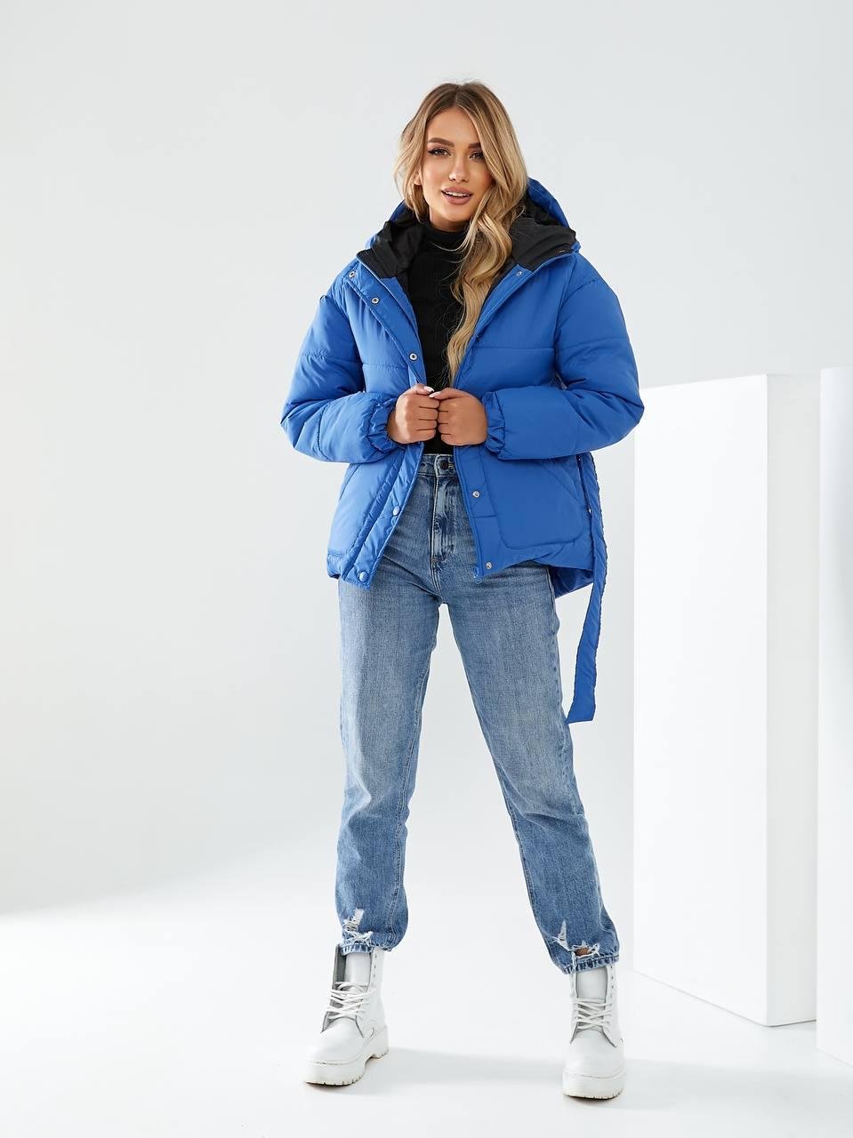 Куртка утеплена Khan коротка з поясом р. 42 Сапфіровий (Kh332) - фото 4 Куртка утеплена Khan коротка з поясом р. 42 Сапфіровий (Kh332) - фото 4