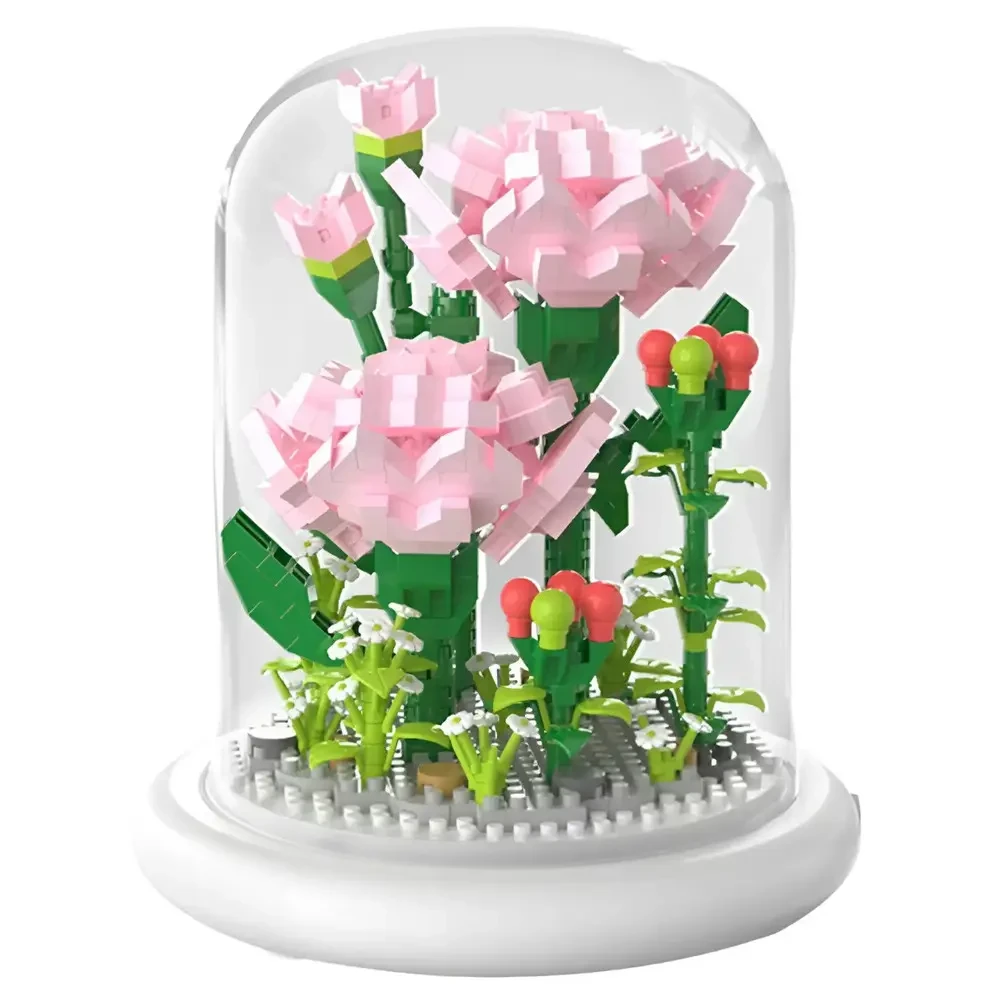 Конструктор-ночник Цветок в колбе с подсветкой Гвоздика/Роза 570 дет.