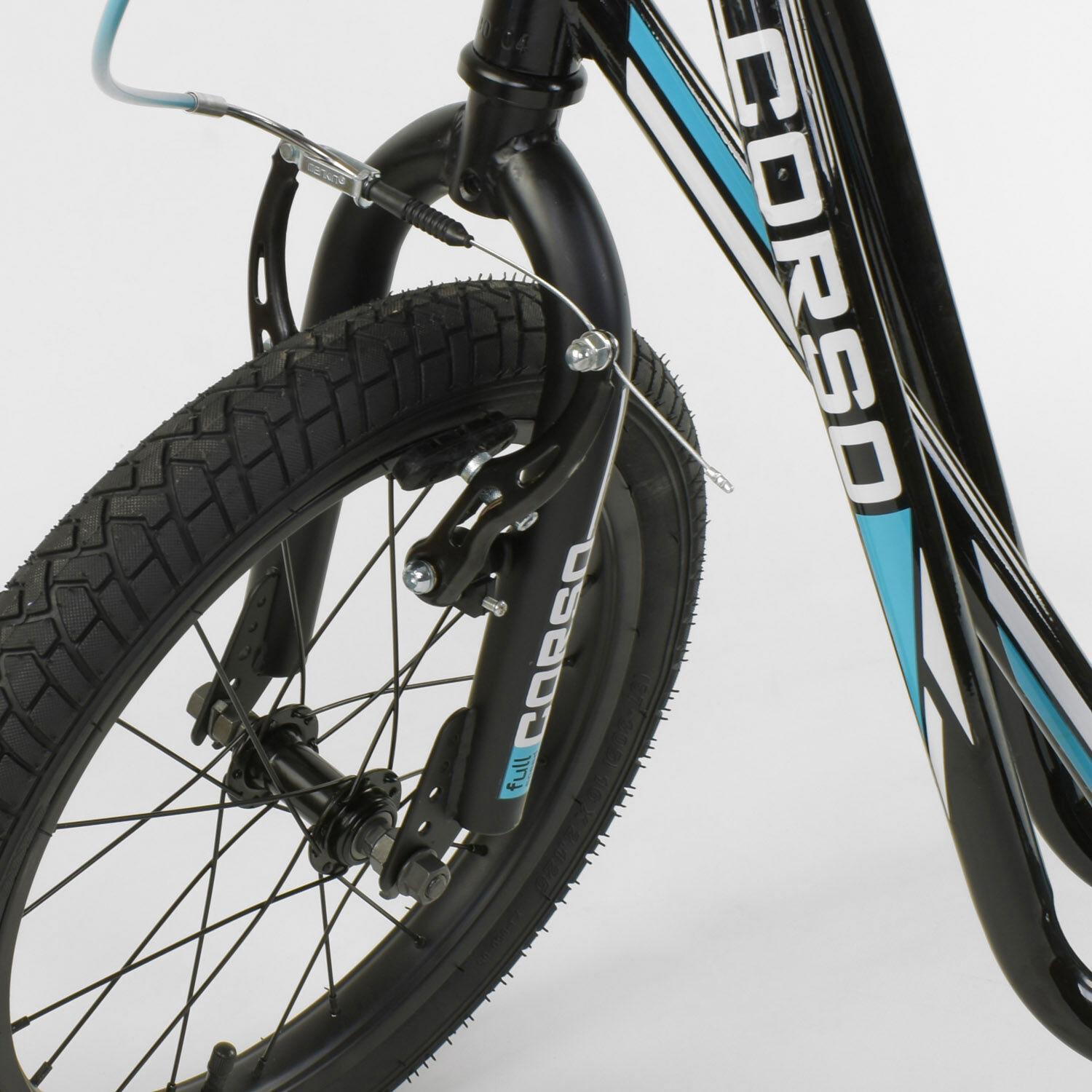 Самокат детский Corso надувные колеса переднее 16/заднее 12/ручное переднее тормоз Black/Blue (86795) - фото 3 Самокат детский Corso надувные колеса переднее 16/заднее 12/ручное переднее тормоз Black/Blue (86795) - фото 3