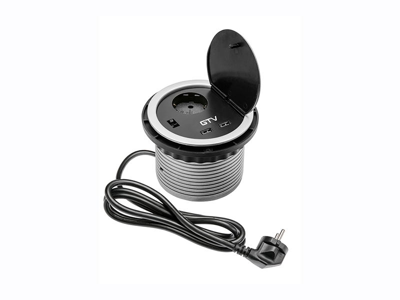 Розетка круглая врезная GTV Schuko 2xUSB кабель 1,5 м Серый (6845)