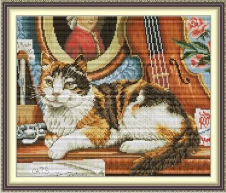 Набор для вышивания крестиком Cat and Guitar Aida 14 с нанесенной схемой 36х31 см (2672433073) Набор для вышивания крестиком Cat and Guitar Aida 14 с нанесенной схемой 36х31 см (2672433073)