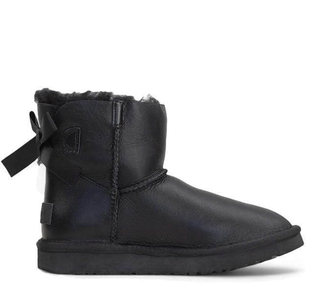 Уггі жіночі UGG Mini Bailey Bow Leather р. 36 Чорний (7351)