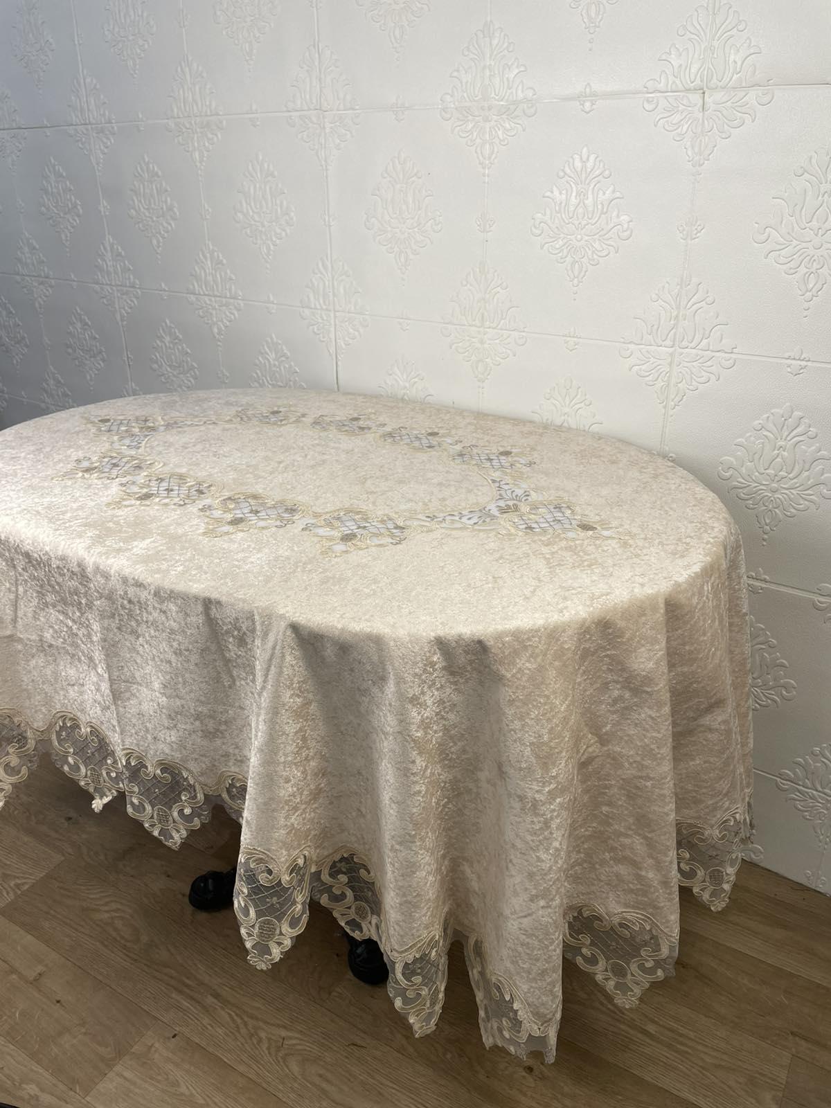 Скатертина велюрова Acme Tekstil PVS Kyrien ovale 160x300 см Capuccino (CN37725) - фото 2