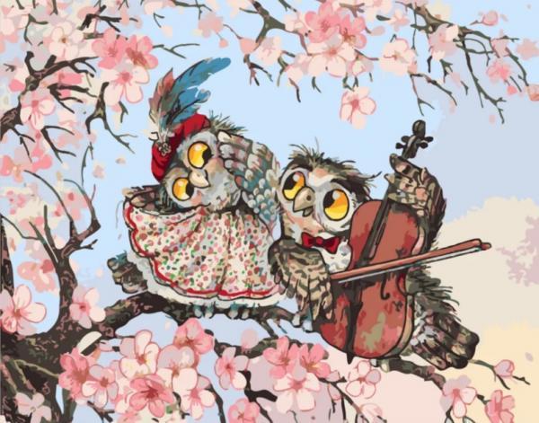 Картина по номерам Strateg Птицы Совушки 40х50 см в термопакете (SY6366-mt)