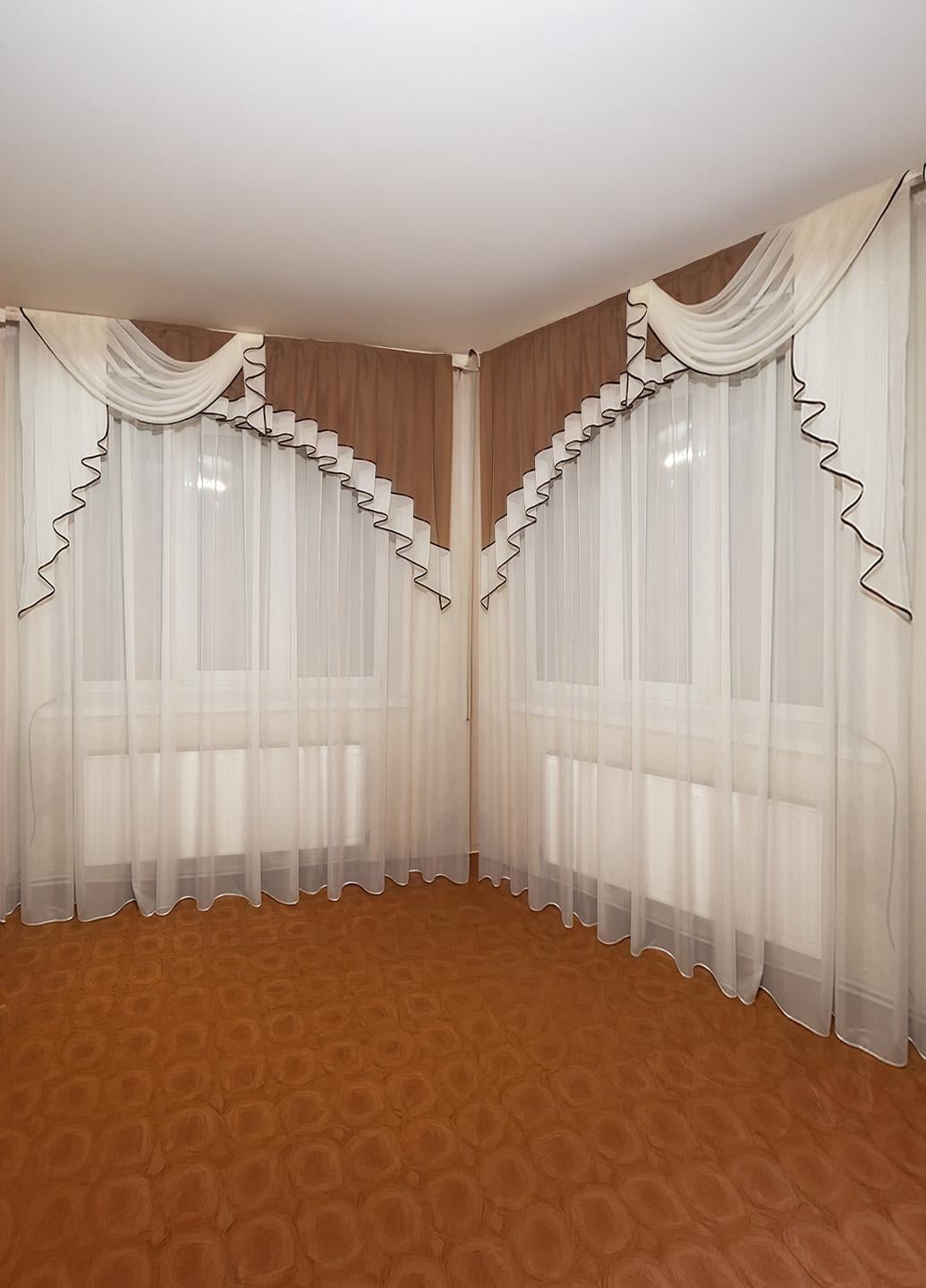 Ламбрекен Firanka Ассиметрия шифон карниз 200 см Шоколадный с молочным (20_7_2м)